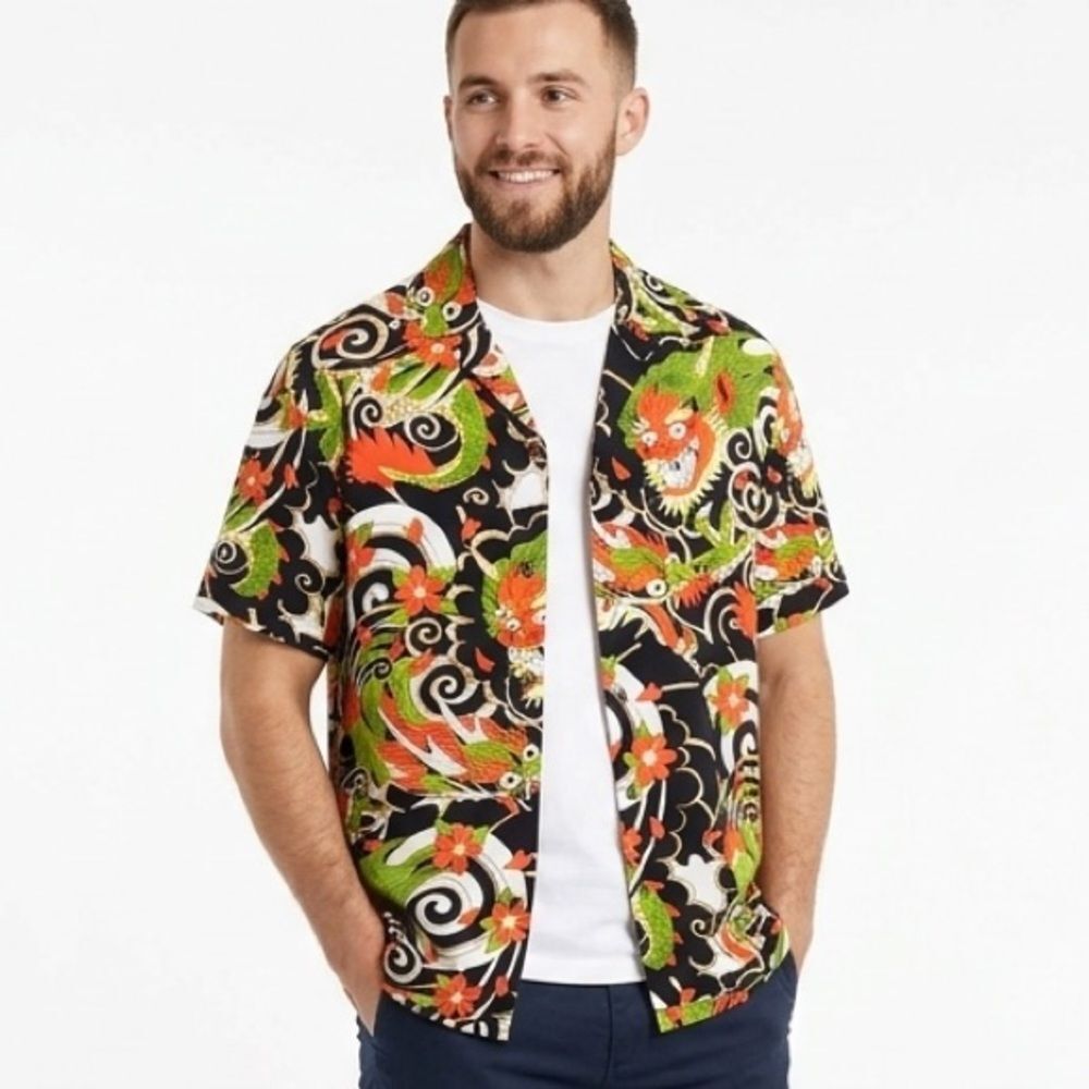 NWT Ed Hardy Japan Dragon Men's Shirt L